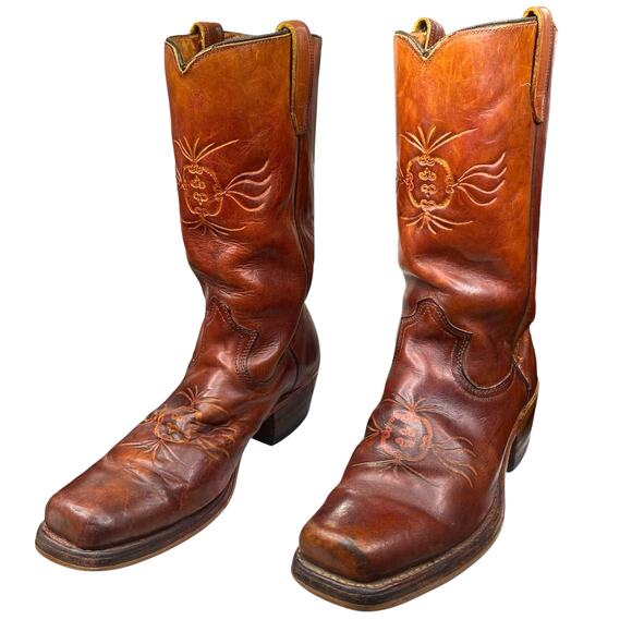 Vintage 70’s Sears Men’s Brown Leather Campus Style Cowboy Boots Size US 8 D - Picture 6 of 12
